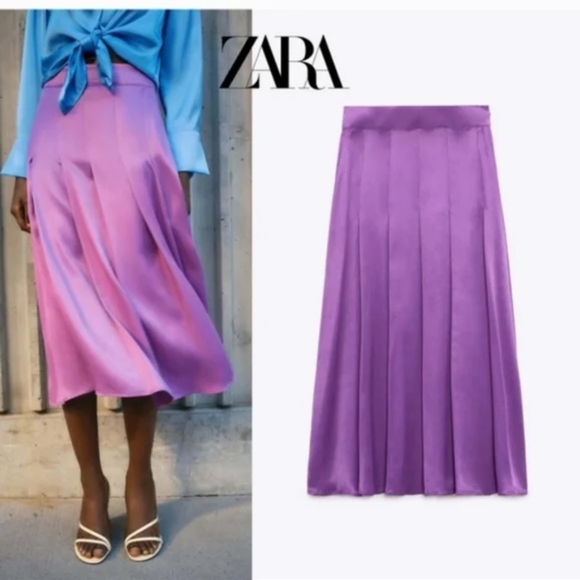 ZARA LIMITED EDITION SATIN EFFECT BOX PLEAT SKIRT - Picture 5 of 8